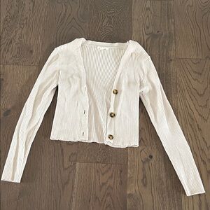 Garage Cream Ribbed Cardigan with Button Detail